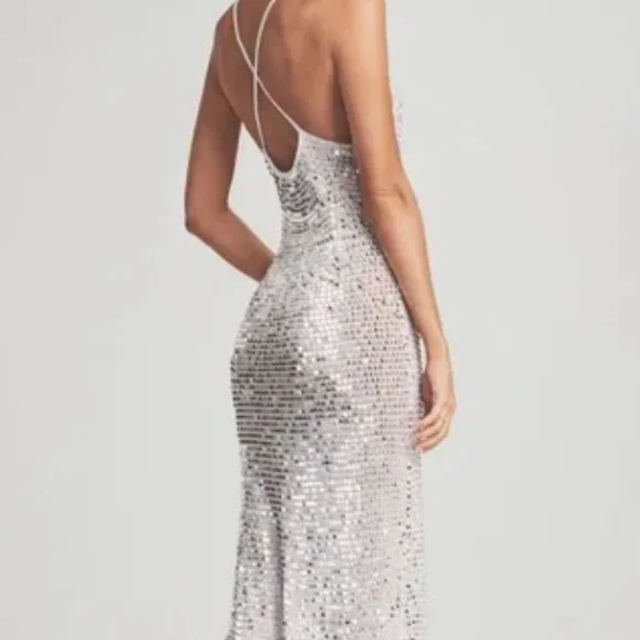 Retrofete | Dresses | Nwt Retrofete Marie Silver Crochet Gown Size Ml |  Poshmark